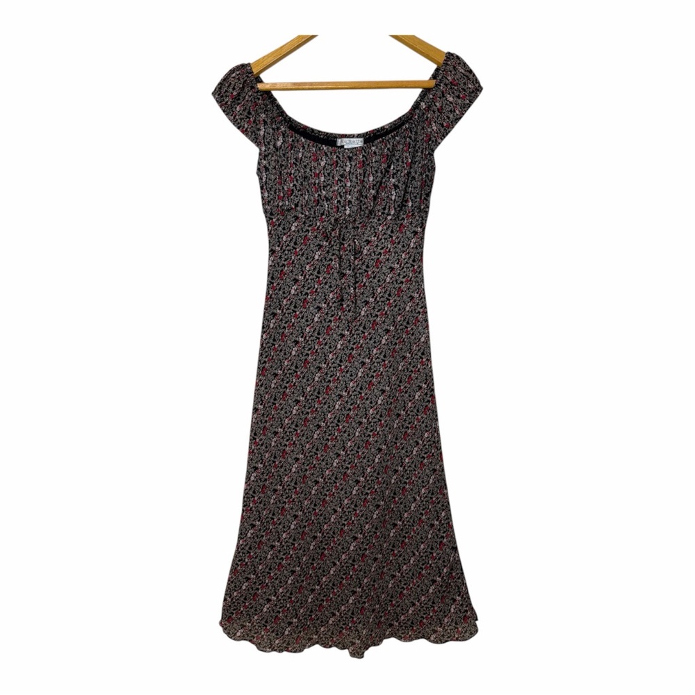 Floral Midi Dress Black Vintage La Belle 5 Goth Coquette Cottagecore Twee Summer